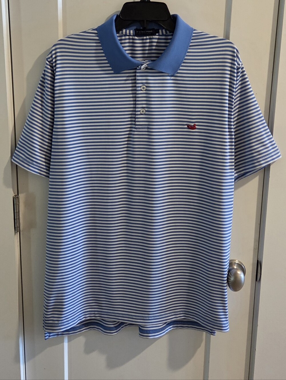 Southern Marsh Performance Polo Shirt - Size Medium - White & Blue Striped - Mea